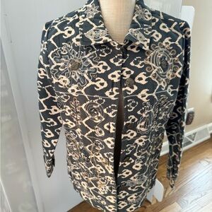 Indigo Moon‎ women’s size small Jacket Embroidered Jacket Boho Art blue Cream